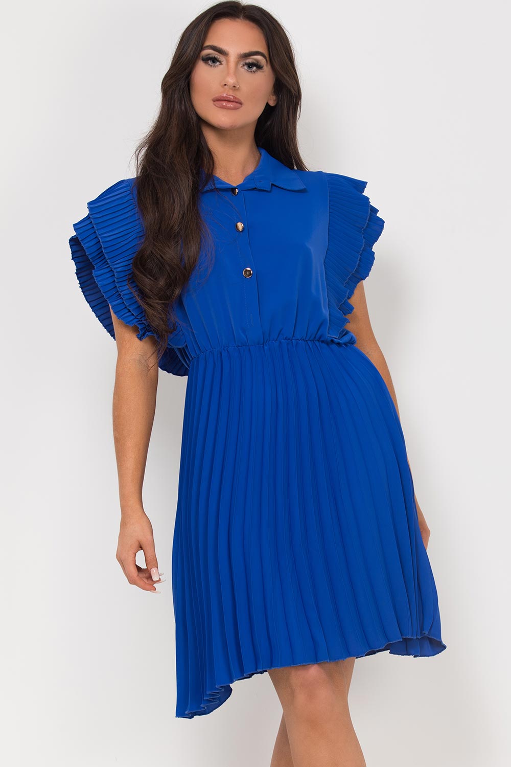 Pleated Frill Shoulder Occasion Dress ...